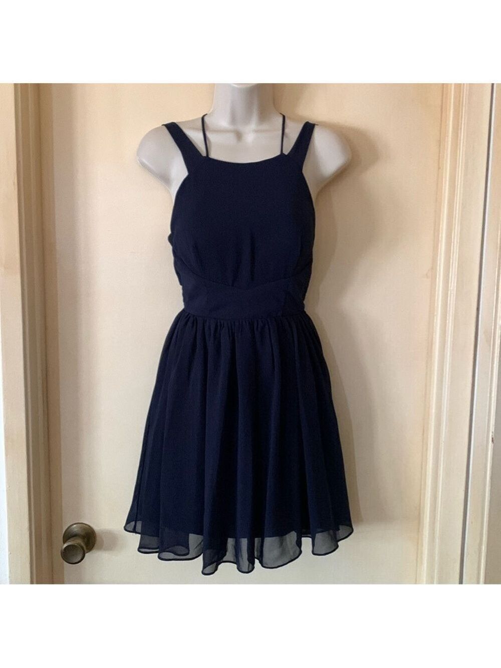 City Studio navy blue cut out back party dress size 1 juniors NWOT